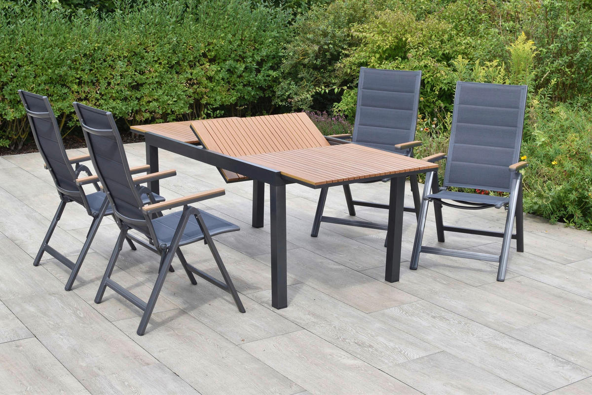 GARTENTISCHGRUPPE  - Graphitfarben/Naturfarben, KONVENTIONELL, Kunststoff/Textil - Gardenson