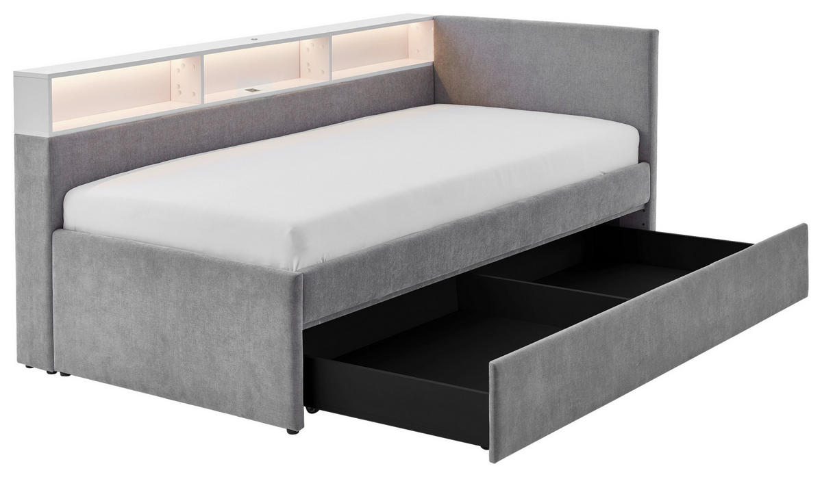 STAURAUMBETT 120/200 cm  in Grau, Weiß  - Weiß/Grau, MODERN, Holz/Holzwerkstoff (120/200cm) - Stylife