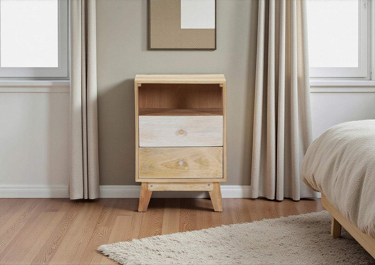 NACHTSCHRANK 45/65/40 cm Mangoholz massiv  - Naturfarben/Weiß, Design, Holz (45/65/40cm) - Landscape