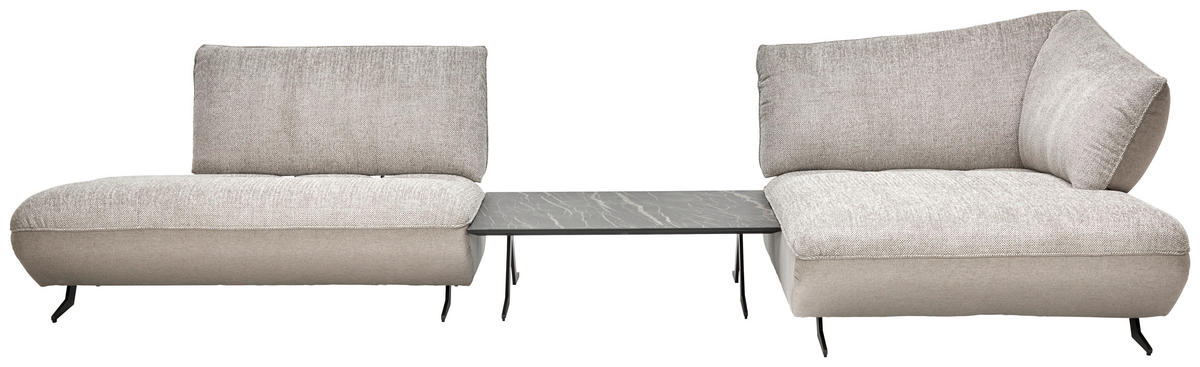 ECKSOFA in Chenille, Struktur Grau, Sandfarben  - Sandfarben/Anthrazit, Design, Textil/Metall (265/172cm) - Joop!