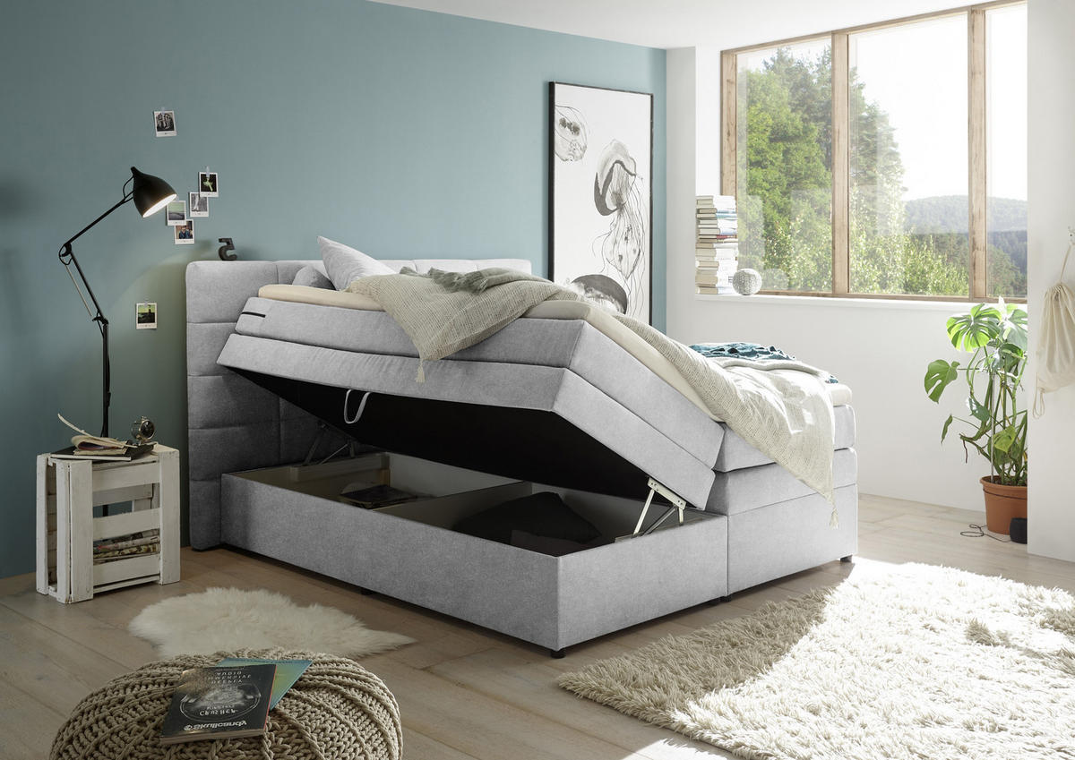 BOXSPRINGBETT 180/200 cm  in Silberfarben  - Silberfarben, Konventionell, Kunststoff/Textil (180/200cm) - MID.YOU