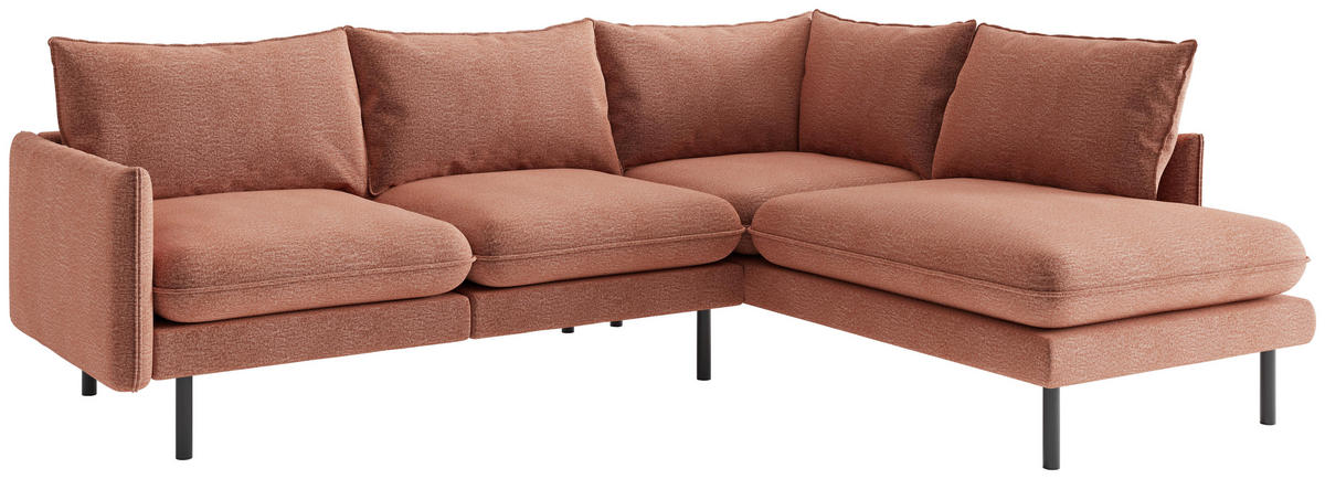 ECKSOFA in Flachgewebe Altrosa  - Altrosa/Schwarz, Design, Textil/Metall (267/204cm) - Livetastic