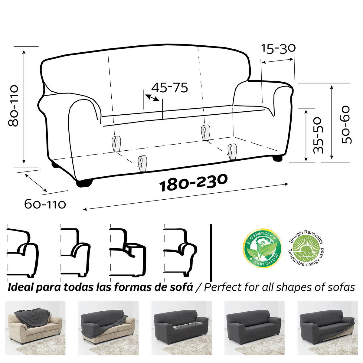 NAVLAKA ZA TROSED  NORA  - svetlosiva, Konvencionalno, tekstil (180-230/80-110/60-110cm) - Novel