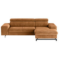 ECKSOFA Cognac Chenille Bettkasten, Schlaffunktion, Rücken echt, Kopfteilverstellung, Stauraum, Kopfstütze  - Cognac/Schwarz, Textil/Metall (267/165cm) - MID.YOU
