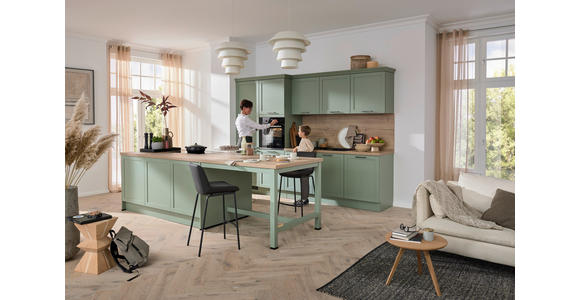 EINBAUKÜCHE   - Eukalyptusholzfarben/Grün, Design, Holzwerkstoff - Novel