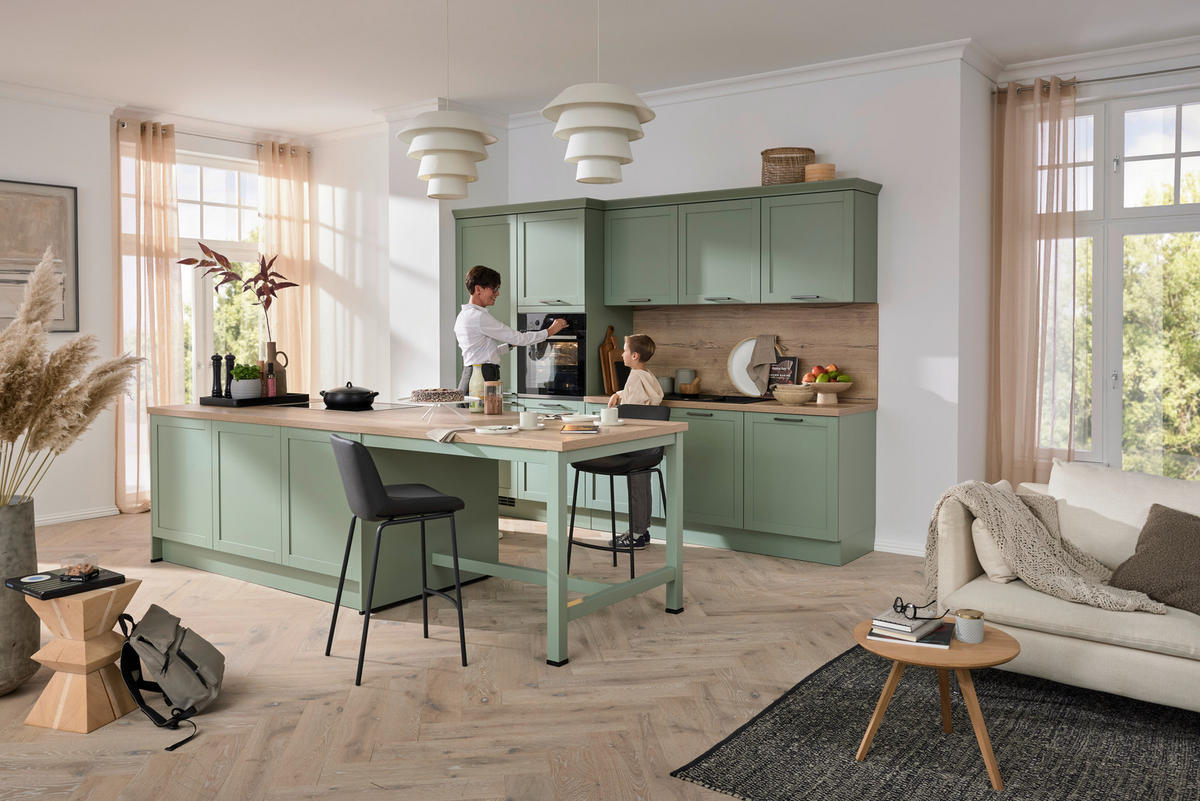 EINBAUKÜCHE   - Eukalyptusholzfarben/Grün, Design, Holzwerkstoff - Novel