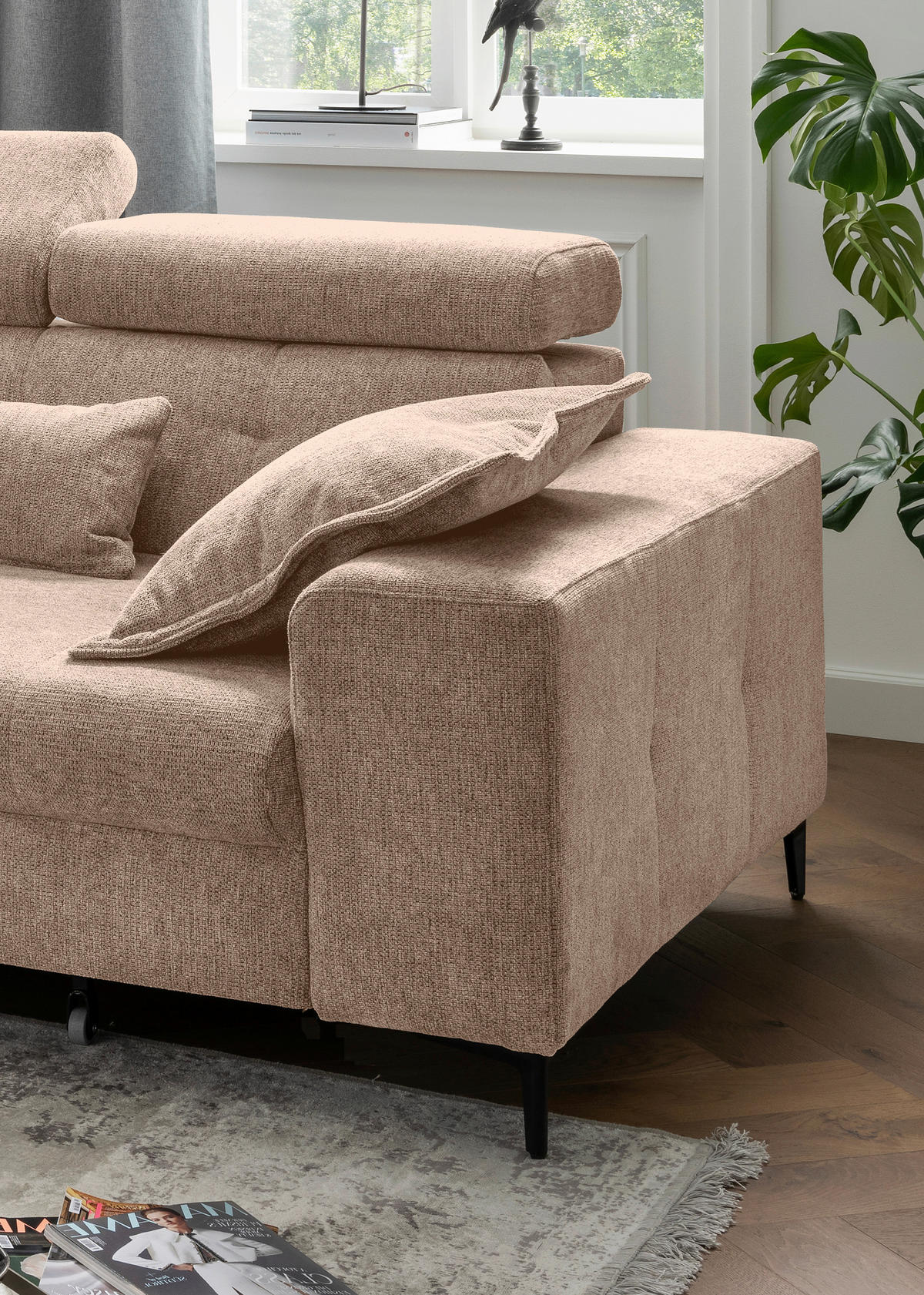 ECKSOFA Chenille Hellbraun  - Hellbraun/Schwarz, Basics, Textil/Metall (186/270cm) - Livetastic
