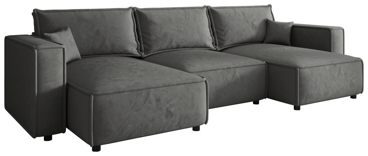 WOHNLANDSCHAFT Grau Webstoff  - Schwarz/Grau, MODERN, Kunststoff/Textil (153/350/153cm) - Xora