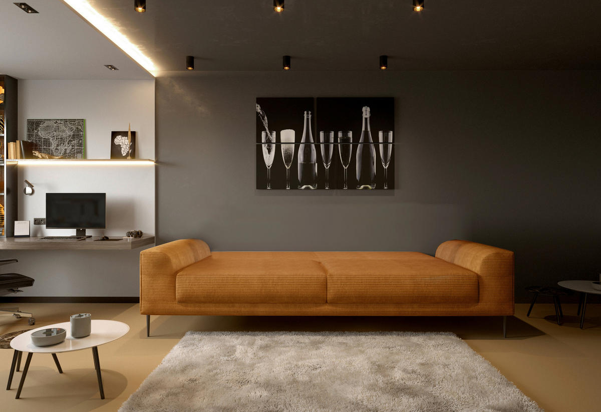 SCHLAFSOFA in Cord Currygelb  - Currygelb/Schwarz, Design, Textil/Metall (250/89/105cm) - Welnova