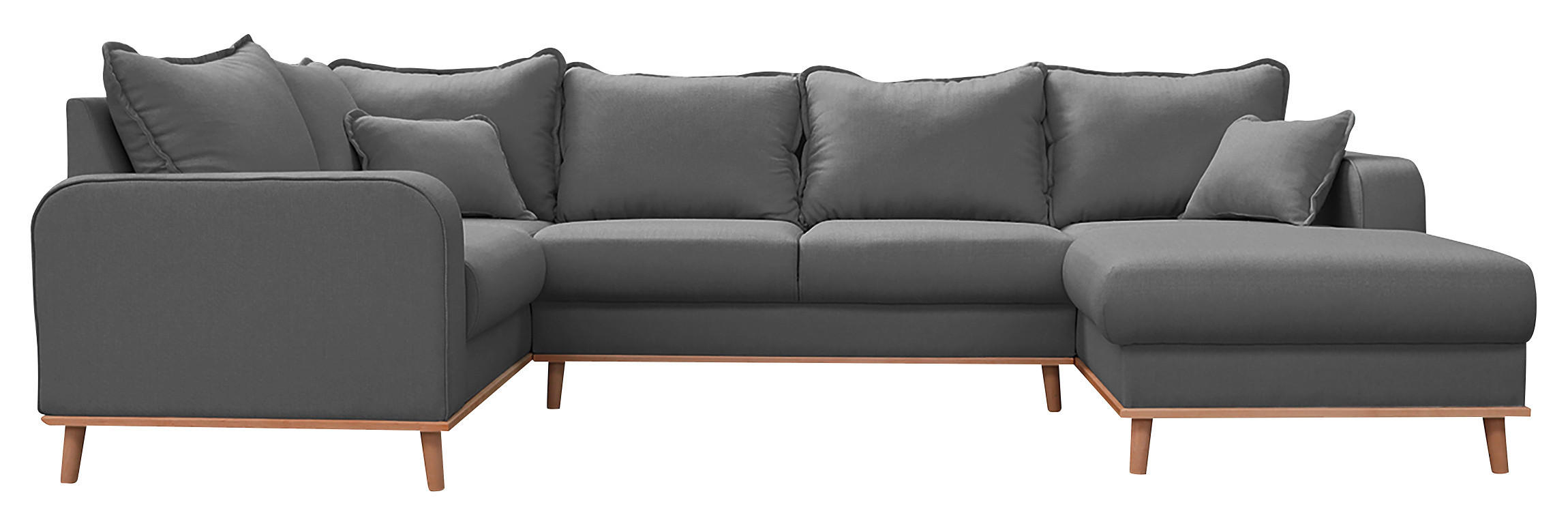 WOHNLANDSCHAFT Grau Textilgeflecht  - Wengefarben/Grau, Design, Holz/Textil (167/296/170cm) - Livetastic
