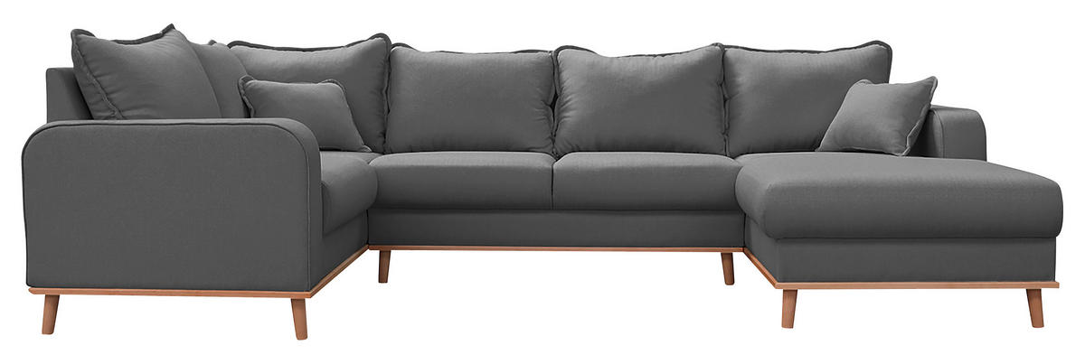 WOHNLANDSCHAFT Grau Textilgeflecht  - Wengefarben/Grau, Design, Holz/Textil (167/296/170cm) - Livetastic