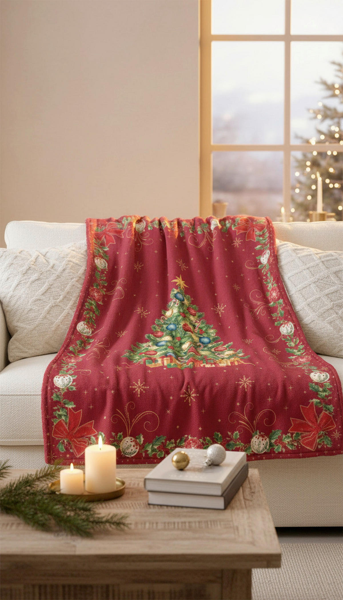 DECKE CHRISTMAS HERITAGE 130/170 cm  - Smaragdgrün/Rot, Basics, Textil (130/170cm) - POZZI AND EASY LIFE