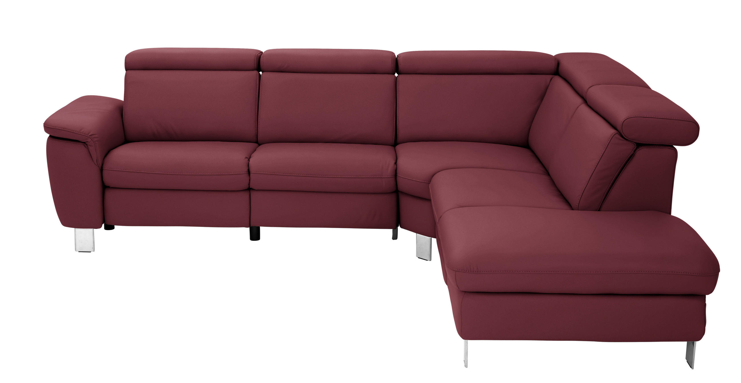 ECKSOFA in Echtleder Weinrot  - Weinrot/Alufarben, Design, Leder/Metall (271/239cm) - Cantus
