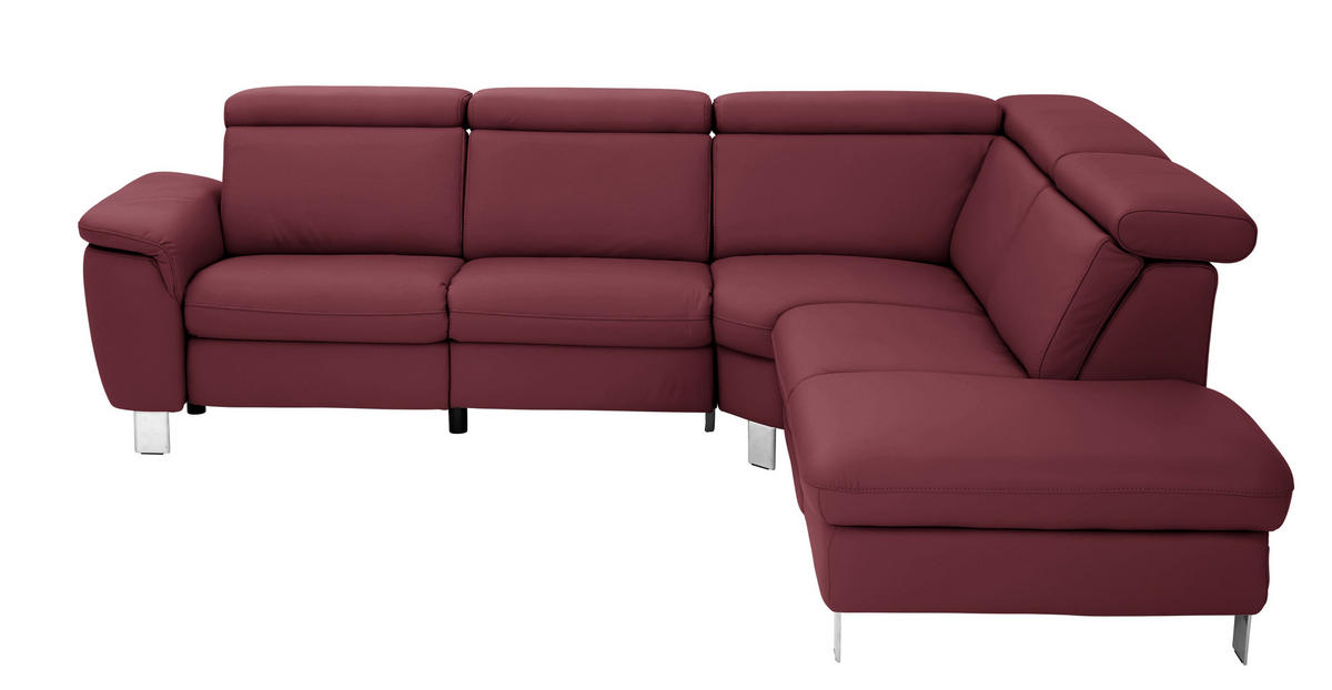 ECKSOFA in Echtleder Weinrot  - Weinrot/Alufarben, Design, Leder/Metall (271/239cm) - Cantus