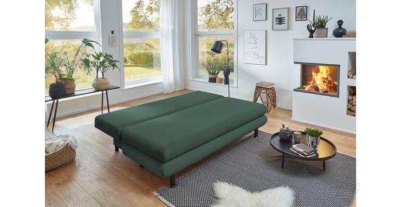 SCHLAFSOFA Cord Grün  inkl. Rückenkissen, Armlehnenkissen, Bettkasten, Schlaffunktion, Rücken echt, Liegefläche im Originalstoff  - Schwarz/Grün, KONVENTIONELL, Kunststoff/Textil (196/77/92cm) - Carryhome