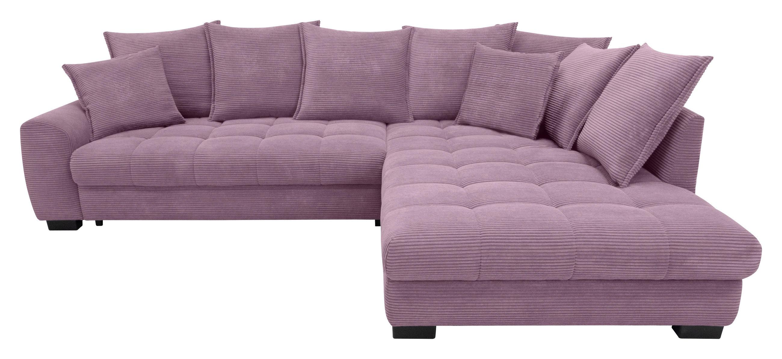 ECKSOFA Lila Cord Rückenkissen, Armlehnenkissen, Bettkasten, Schlaffunktion, Rücken echt, Liegefläche im Originalstoff  - Lila/Schwarz, KONVENTIONELL, Kunststoff/Textil (304/212cm) - Carryhome