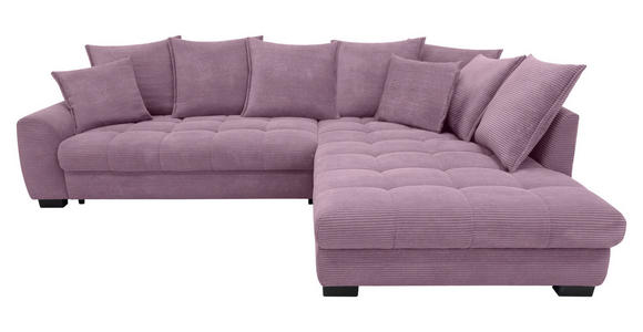 ECKSOFA Lila Cord Rückenkissen, Armlehnenkissen, Bettkasten, Schlaffunktion, Rücken echt, Liegefläche im Originalstoff  - Lila/Schwarz, KONVENTIONELL, Kunststoff/Textil (304/212cm) - Carryhome