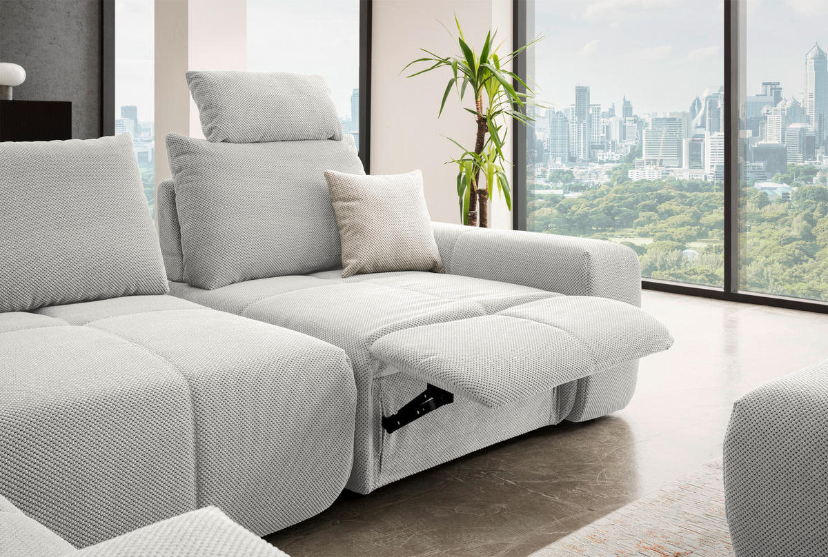 ECKSOFA in Velours Hellgrau  236/326 cm  - Hellgrau/Schwarz, Design, Kunststoff/Textil (236/326cm) - Xora