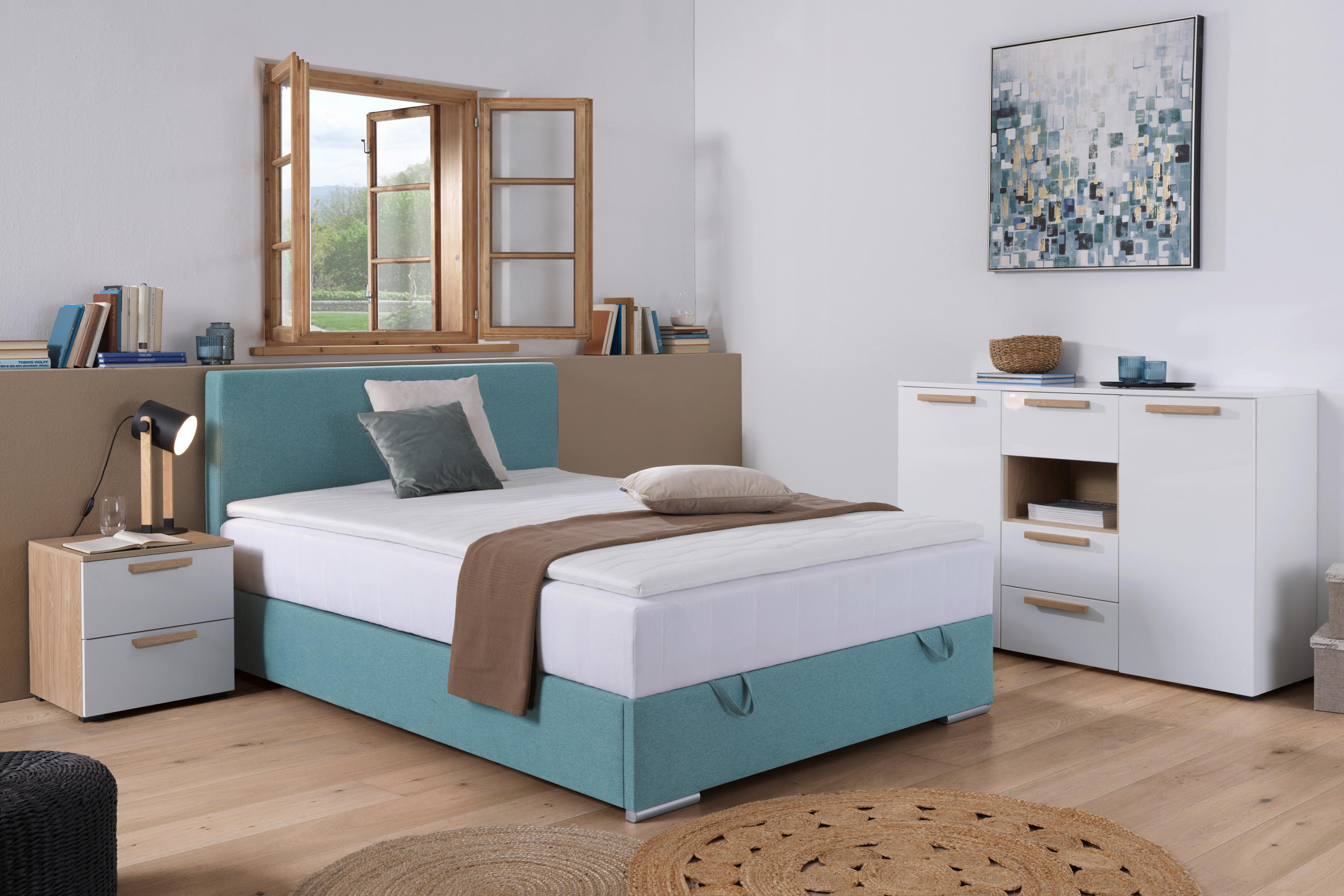 BOXBETT 120/200 cm  in Petrol  - Chromfarben/Petrol, KONVENTIONELL, Kunststoff/Textil (120/200cm) - Carryhome