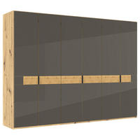 DREHTÜRENSCHRANK 300/216/58 cm,  in Braun, Eiche Bianco, 6 Tür(en)  - Schieferfarben/Eiche Bianco, Design, Glas/Holz (300/216/58cm) - Musterring