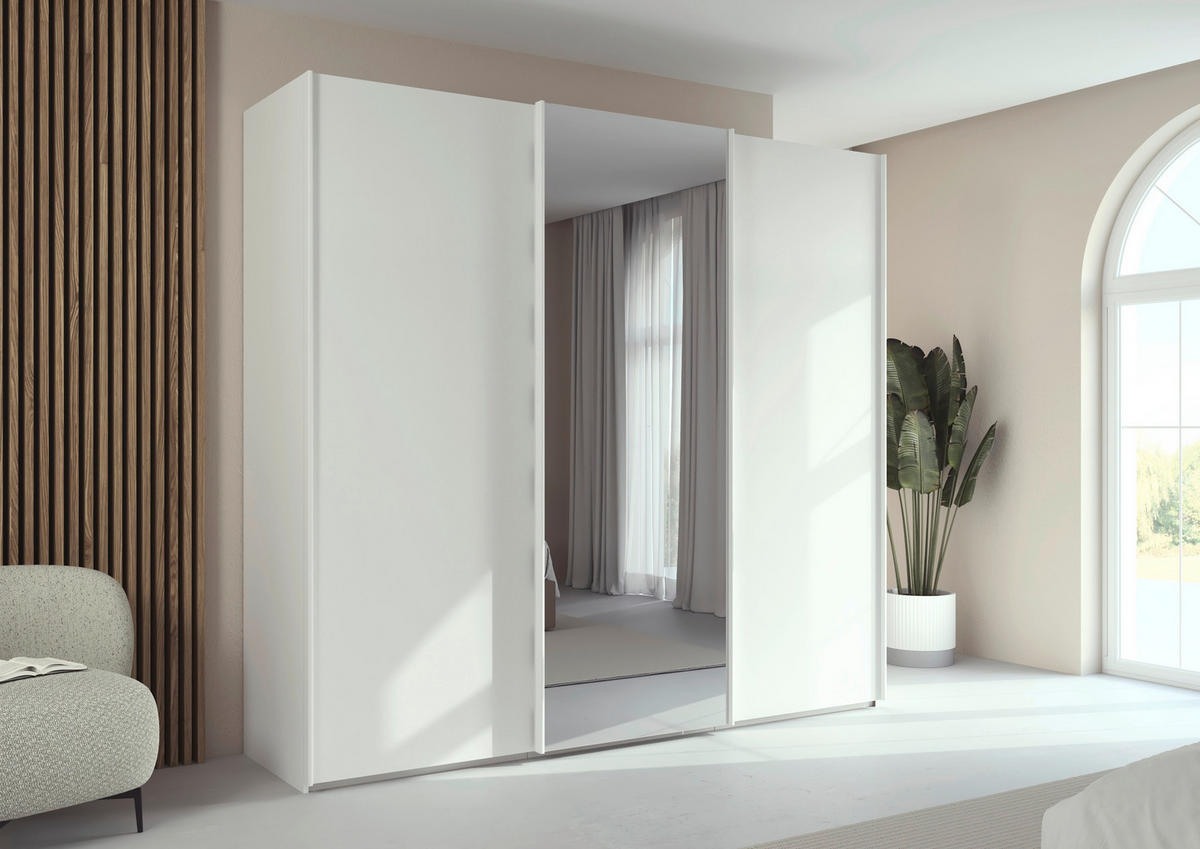 SCHWEBETÜRENSCHRANK 242/223/69 cm,  in Weiß, 3 Tür(en)  - Weiß, Basics, Glas/Holzwerkstoff (242/223/69cm) - Rauch Möbel