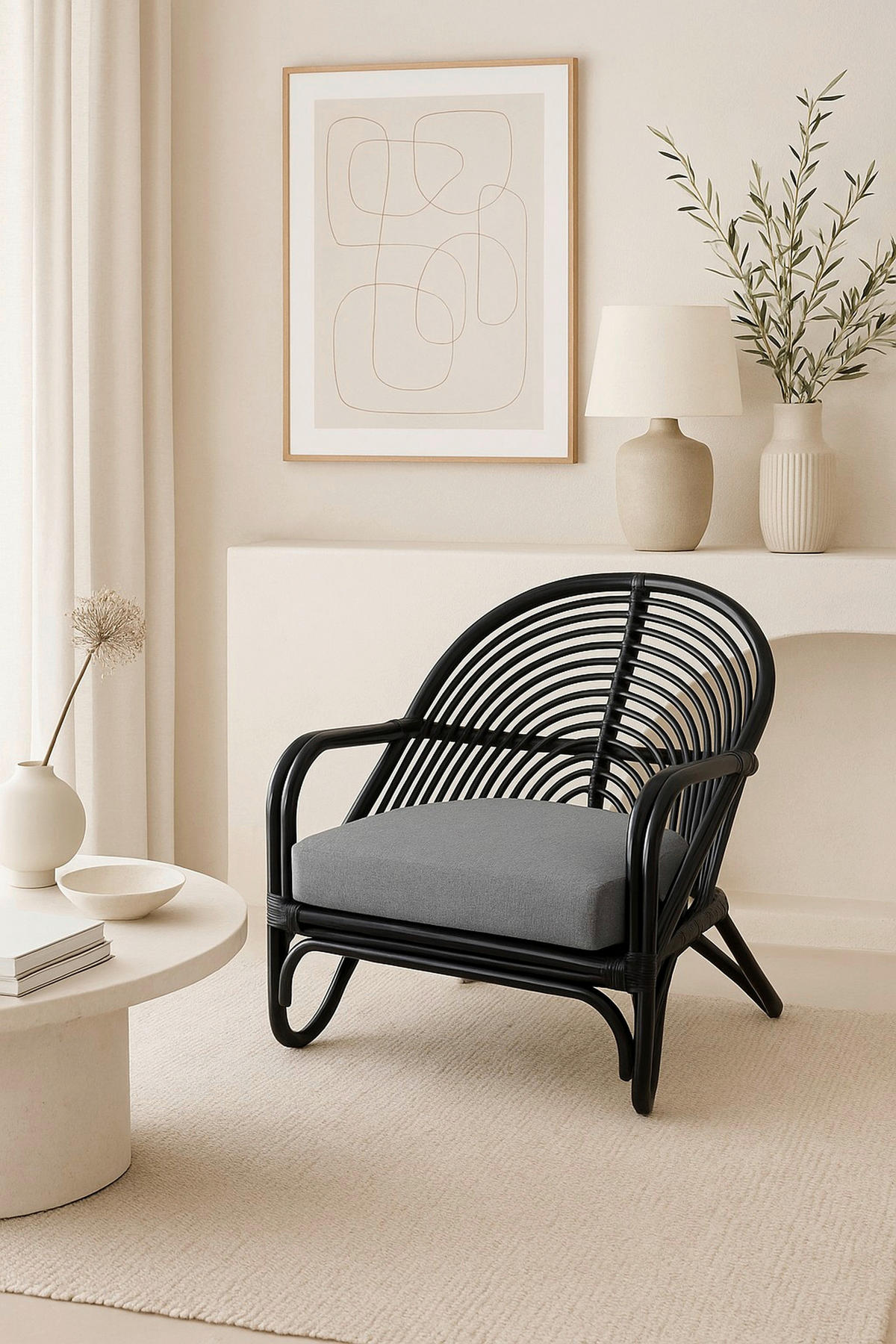 RELAXSESSEL Flachgewebe Sitzkissen    - Schwarz, Natur, Holz/Textil (72/70/80,5cm) - MID.YOU