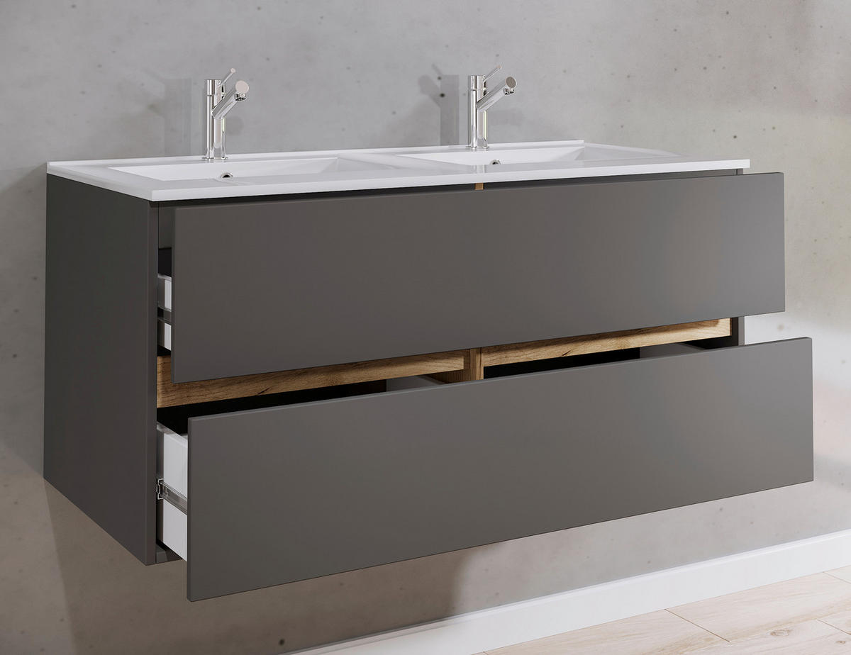 BADEZIMMER 2-teilig  in  - Honigeiche/Anthrazit, Trend, Keramik/Holzwerkstoff (112/51/47cm) - MID.YOU