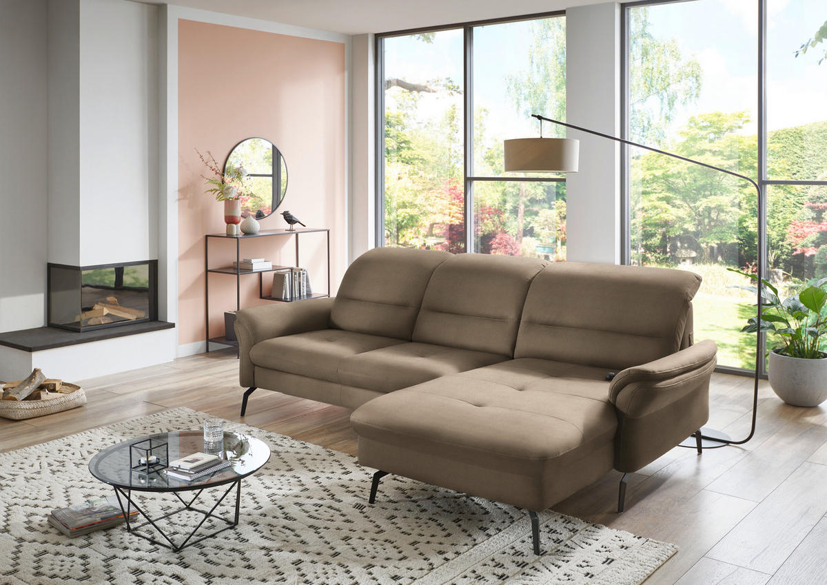 ECKSOFA in Flachgewebe Greige  260/181 cm  - Greige/Schwarz, KONVENTIONELL, Textil/Metall (260/181cm) - Beldomo Speed