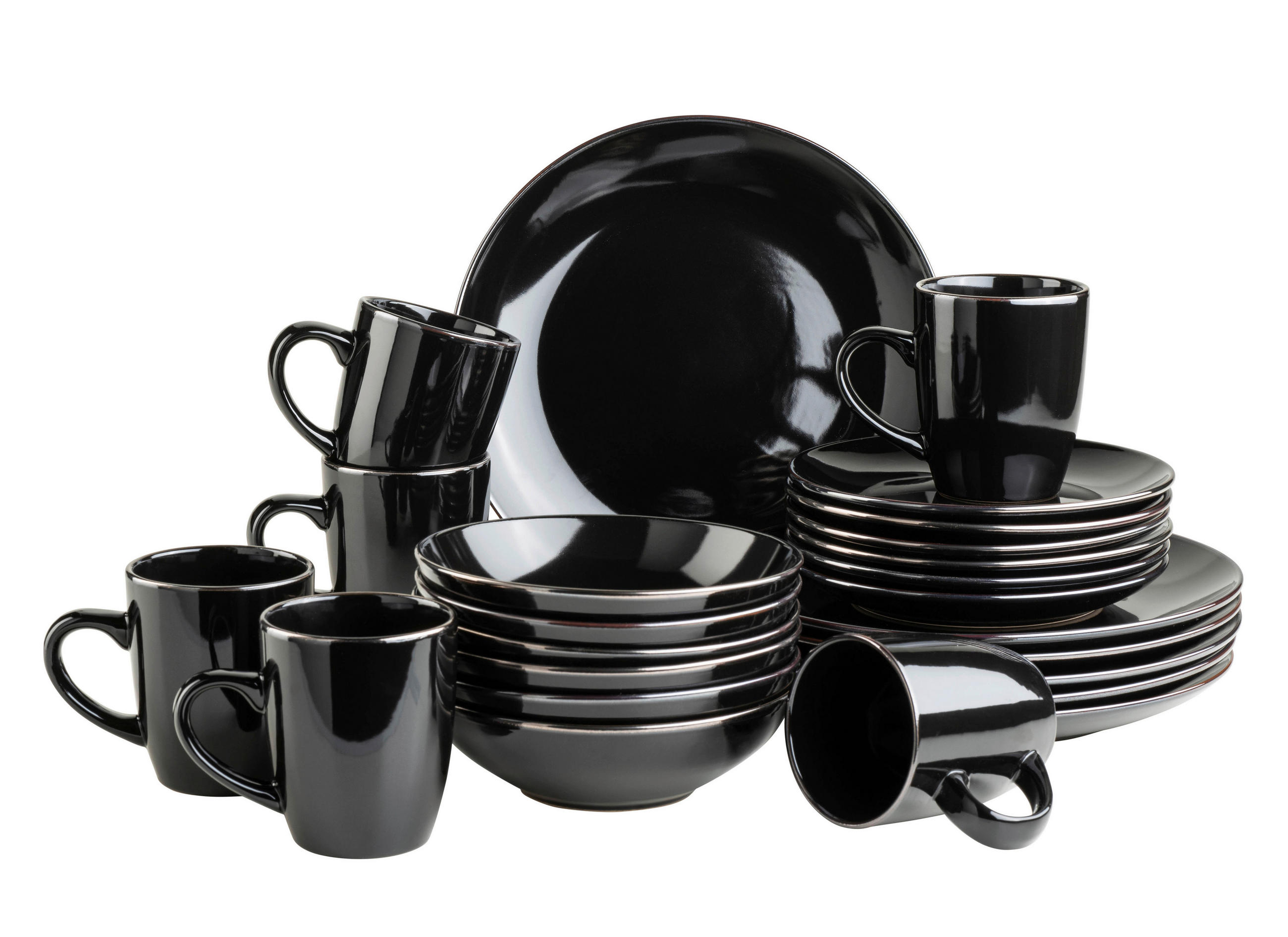 KOMPLETT SERVIS Metallic Rim 24 delar  - svart, Basics, keramik - Mäser