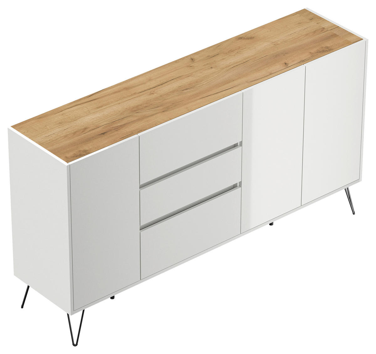 SIDEBOARD Posseik Industrial 177/93,6/42 cm 3 Schublade(n)  - Weiß Hochglanz/Eichefarben, Design, Holzwerkstoff/Metall (177/93,6/42cm) - P & B