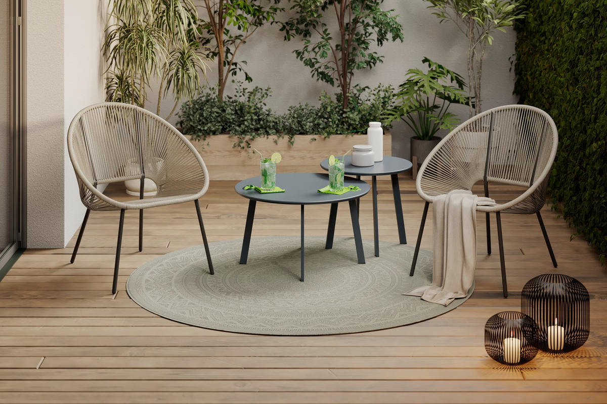 GARTENSESSEL Stahl Schwarz, Beige  - Beige/Schwarz, MODERN, Kunststoff/Metall (69/82/68cm) - Ambia Garden