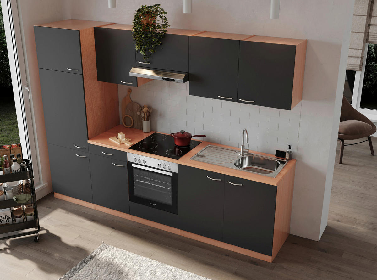 KÜCHENBLOCK 270 cm   in Grau  - Buchefarben/Alufarben, Basics, Holzwerkstoff/Kunststoff (270cm) - Respekta