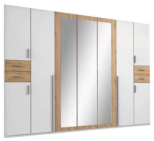 DREHTÜRENSCHRANK  in Weiß, Eiche Artisan  - Silberfarben/Weiß, Basics, Holzwerkstoff (313/208/58cm) - MID.YOU