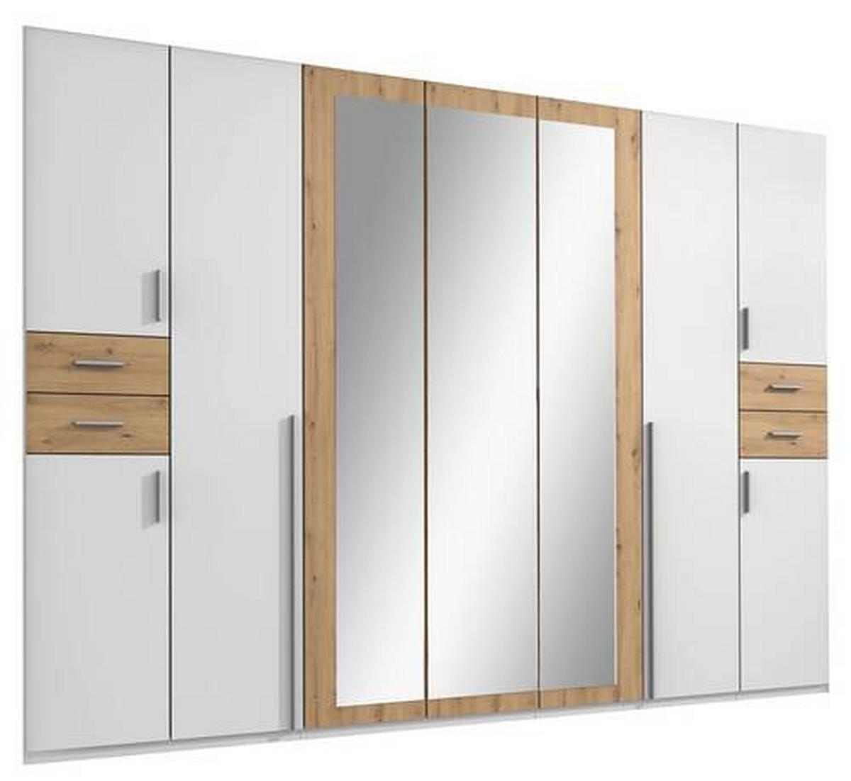 DREHTÜRENSCHRANK 313/208/58 cm 9-türig Weiß, Eiche Artisan  - Silberfarben/Weiß, Basics, Holzwerkstoff (313/208/58cm) - MID.YOU