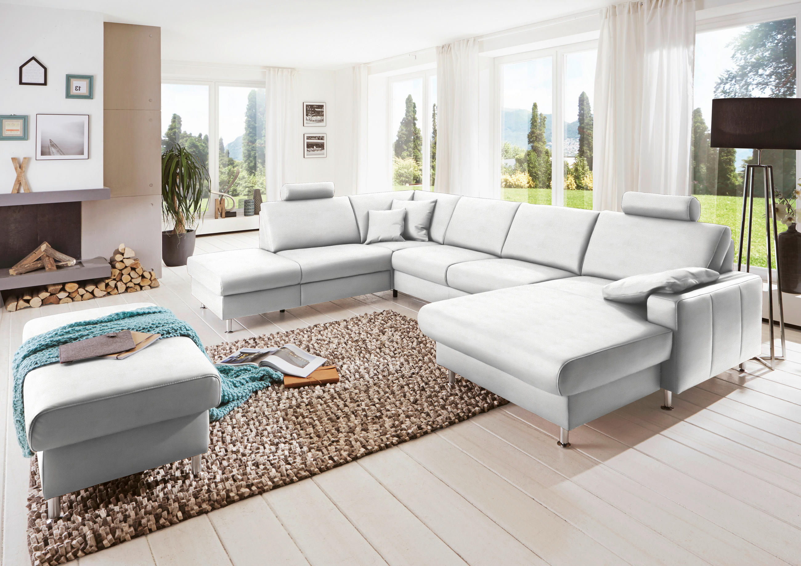 WOHNLANDSCHAFT in Echtleder Weiß  - Alufarben/Weiß, Design, Leder/Metall (233/339/165cm) - Beldomo Premium