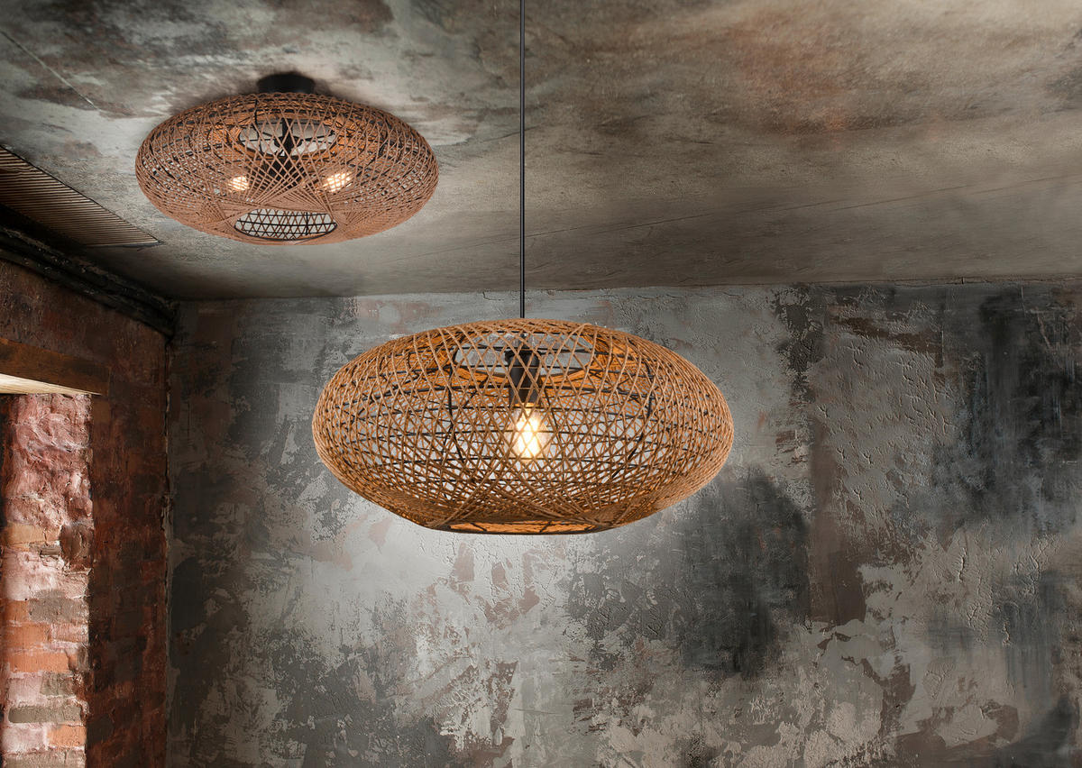 HÄNGLAMPA Hedda 52/150 cm  - brun/svart, Natur, metall/naturmaterial (52/150cm) - Trio Leuchten