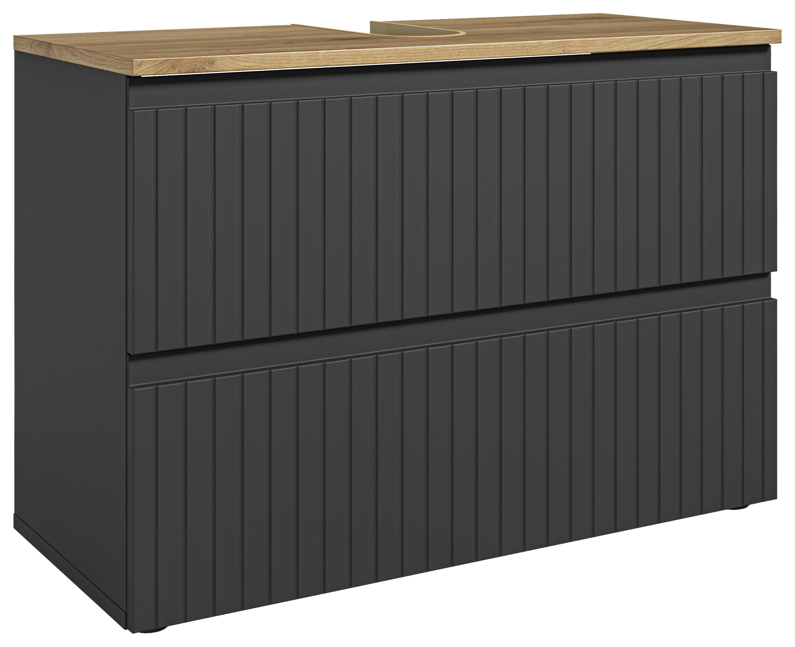 Mid.you Waschbeckenunterschrank Schwarz, Eiche 80x57x36 cm