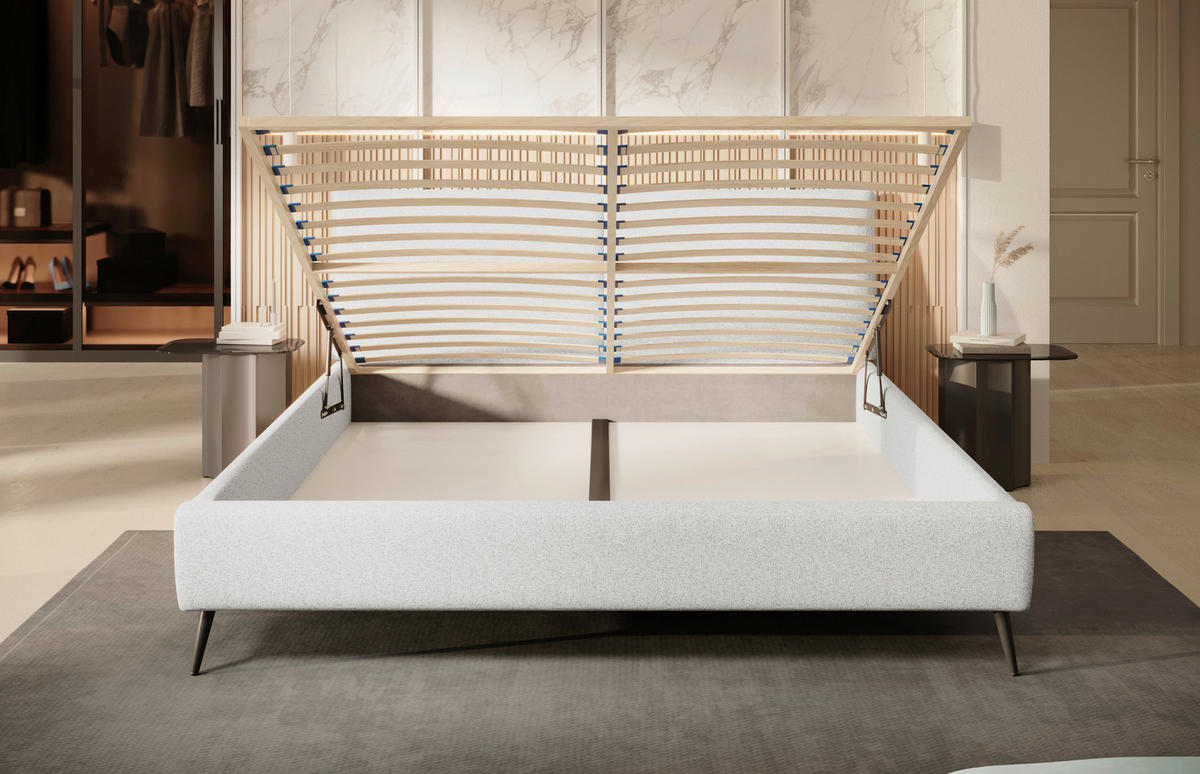 POLSTERBETT 180/200 cm  in Weiss, Hellgrau  - Weiss/Hellgrau, Design, Holz/Textil (180/200cm) - Esposa