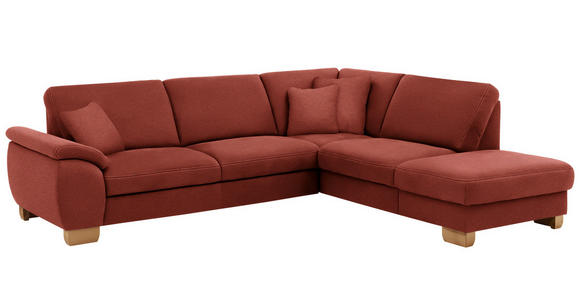 ECKSOFA in Mikrofaser Rot  - Wildeiche/Beige, Natur, Holz/Textil (286/236cm) - Voleo