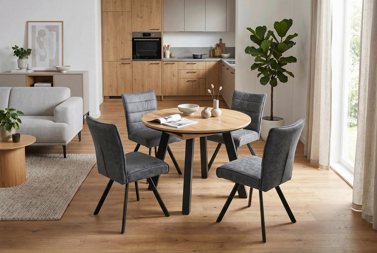 ESSTISCH 100/100/75,8 cm Nachbildung  Holzwerkstoff ausziehbar rund Eichefarben  - Eichefarben/Schwarz, MODERN, Holzwerkstoff (100/100/75,8cm) - MID.YOU