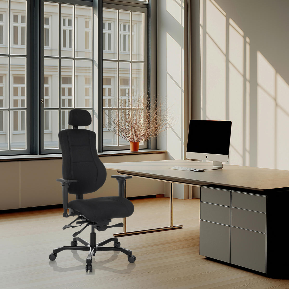 OTOČNÁ ŽIDLE, vzhled kůže,  - černá, Moderní, kov/textil (68/109 - 151/70cm) - MID.YOU