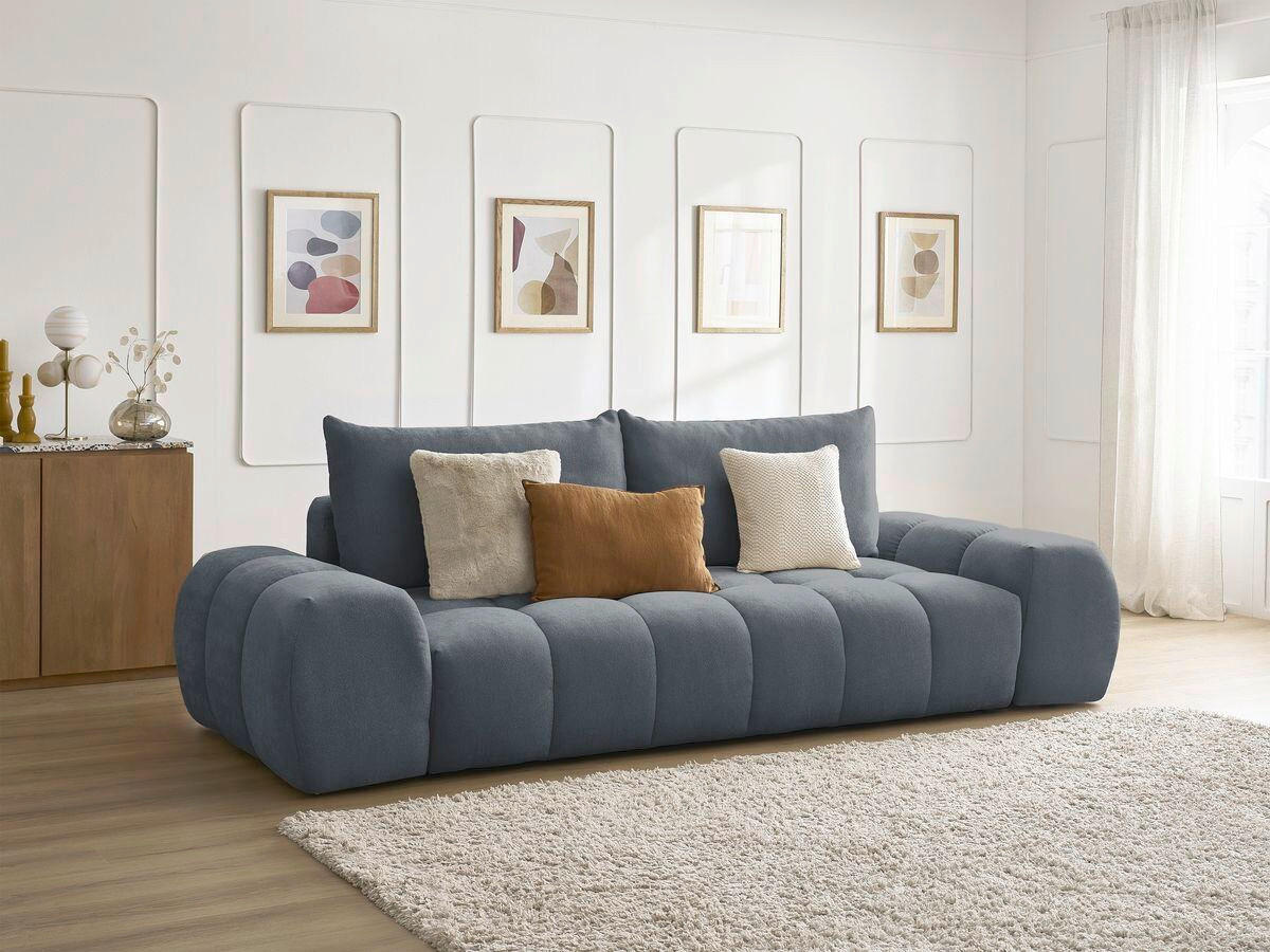 SCHLAFSOFA EVEREST  mit Rücken echt, Armteil links, Armteil rechts Struktur Dunkelblau  - Schwarz/Dunkelblau, MODERN, Kunststoff/Textil (278/90/115cm)