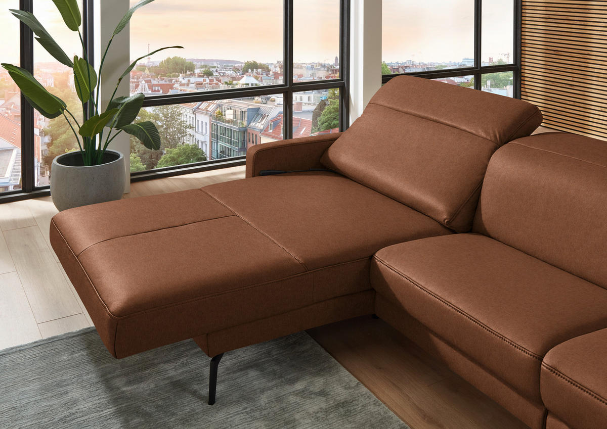 ECKSOFA  Echtleder Cognac  - Cognac/Schwarz, Design, Leder/Metall (179/323cm) - Dieter Knoll