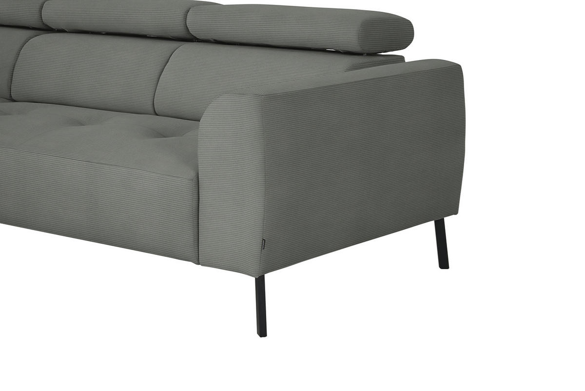 ECKSOFA in Feincord Hellgrau  - Hellgrau/Schwarz, Design, Textil/Metall (205/280cm) - MID.YOU