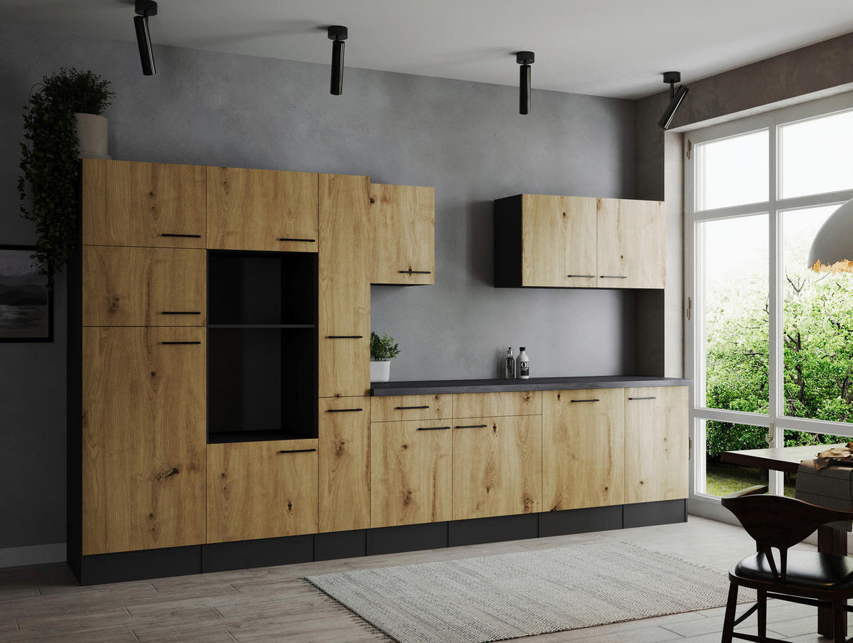 MODULKÖK UTAN VITVAROR 370 cm   i ek Artisan  - svart/grå, Design, metall/trämaterial (370cm) - Respekta
