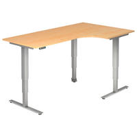 ECKSCHREIBTISCH  Silberfarben, Ahornfarben elektrisch höhenverstellbar  - Silberfarben/Ahornfarben, KONVENTIONELL, Holzwerkstoff/Metall (200/63,5-128,5/120cm) - Venda