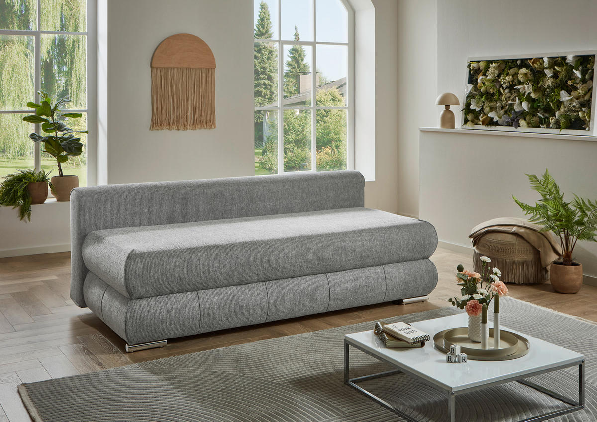 SCHLAFSOFA Webstoff Grau  inkl. Rückenkissen, Armlehnenkissen, Bettkasten, Schlaffunktion, Rücken echt, Liegefläche im Originalstoff  - Edelstahlfarben/Grau, KONVENTIONELL, Textil/Metall (199/95/97cm) - Carryhome