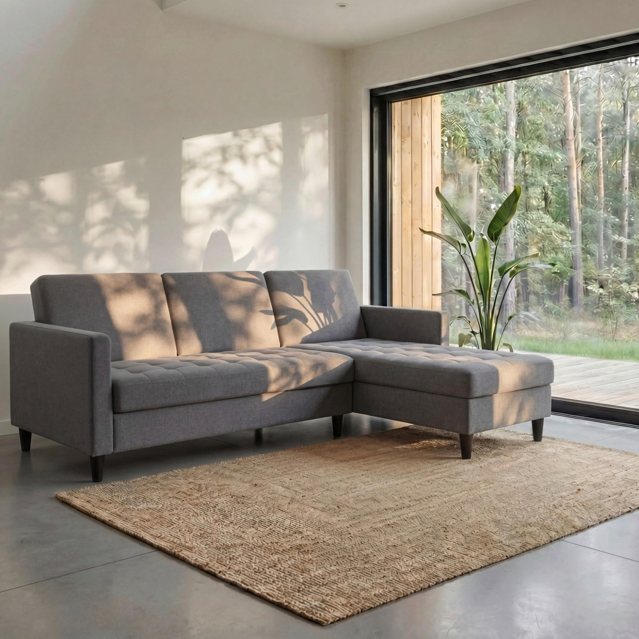 ECKSOFA PALERMO Grau Webstoff, Leinenoptik Schlaffunktion, Stauraum  - Schwarz/Grau, Basics, Kunststoff/Textil (213/154cm) - Livetastic