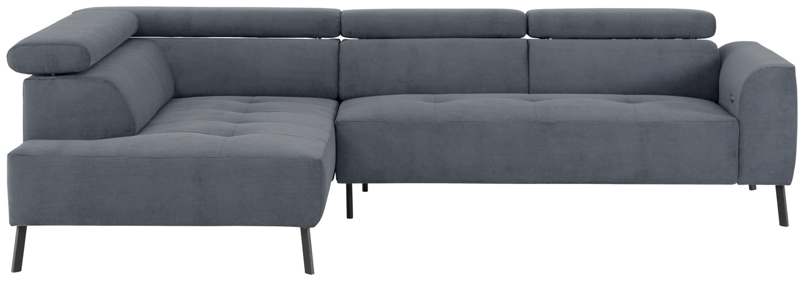 ECKSOFA in Feincord Blaugrau  - Blaugrau/Schwarz, Design, Textil/Metall (205/280cm) - MID.YOU