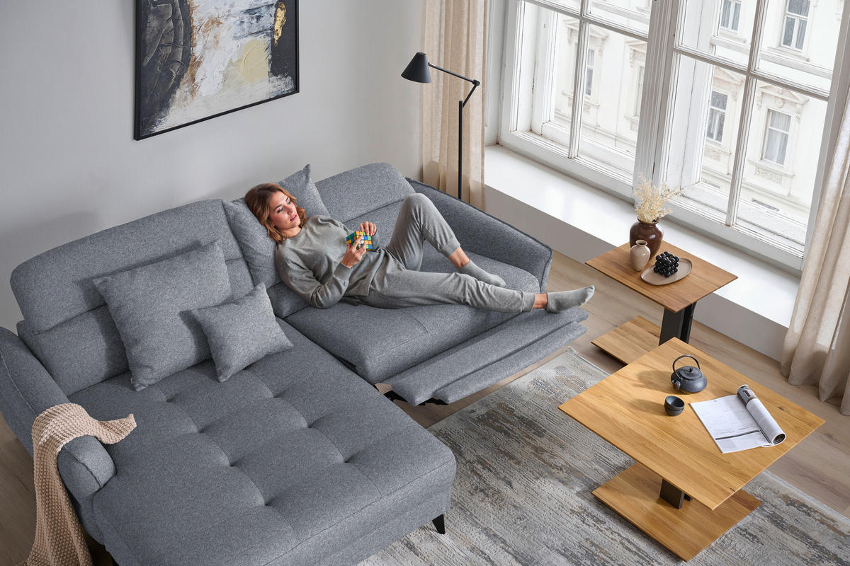 ECKSOFA Flachgewebe Grau  - Schwarz/Grau, Design, Textil/Metall (175/246cm) - Celina
